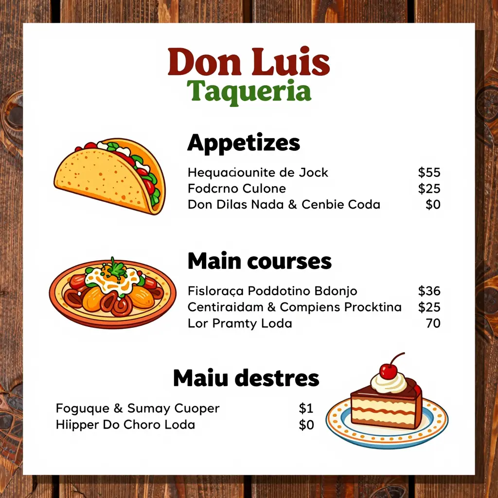 Don Luis Taqueria Menu Layout