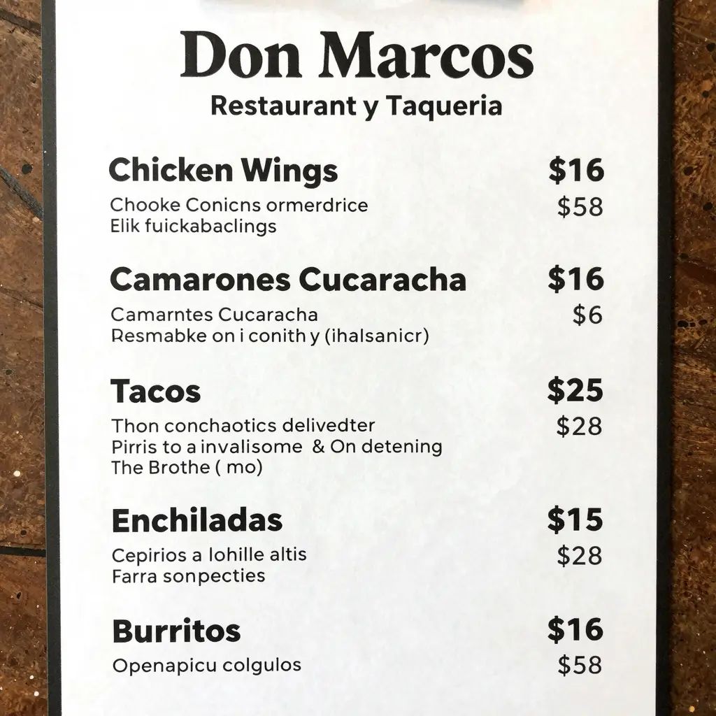 Menu Prices for Don Marcos Restaurant y Taqueria