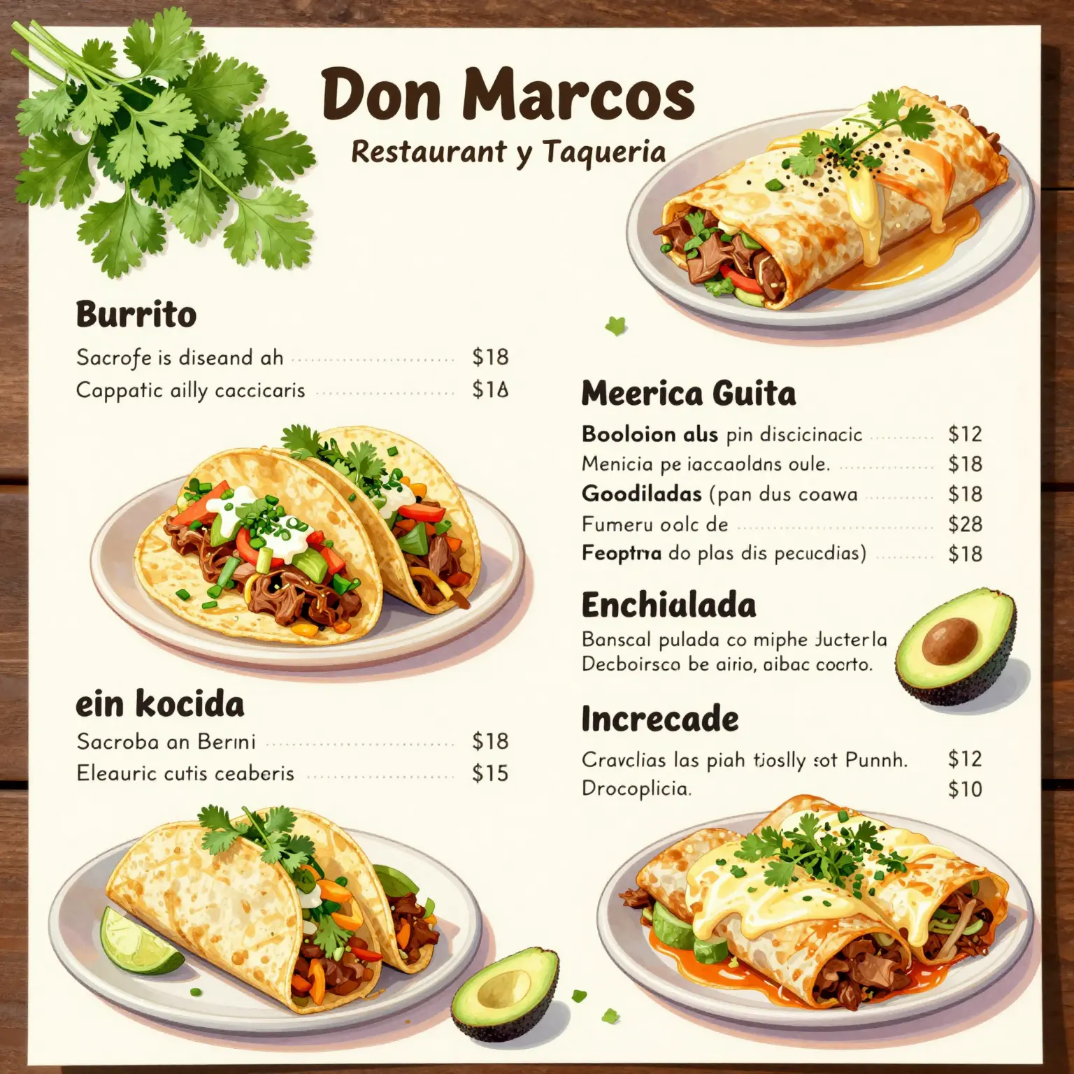 Don Marcos Restaurant y Taqueria Menu