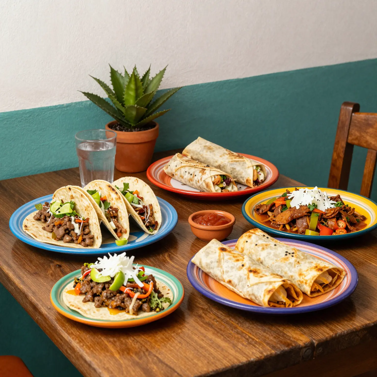 Traditional Taqueria setting with delicious dishes