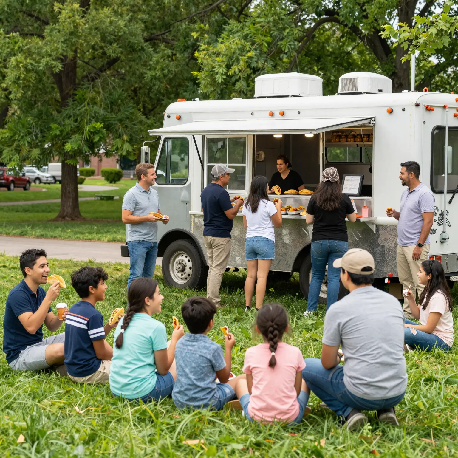 Community gathering around food truck at Don Pedro Taqueria 2